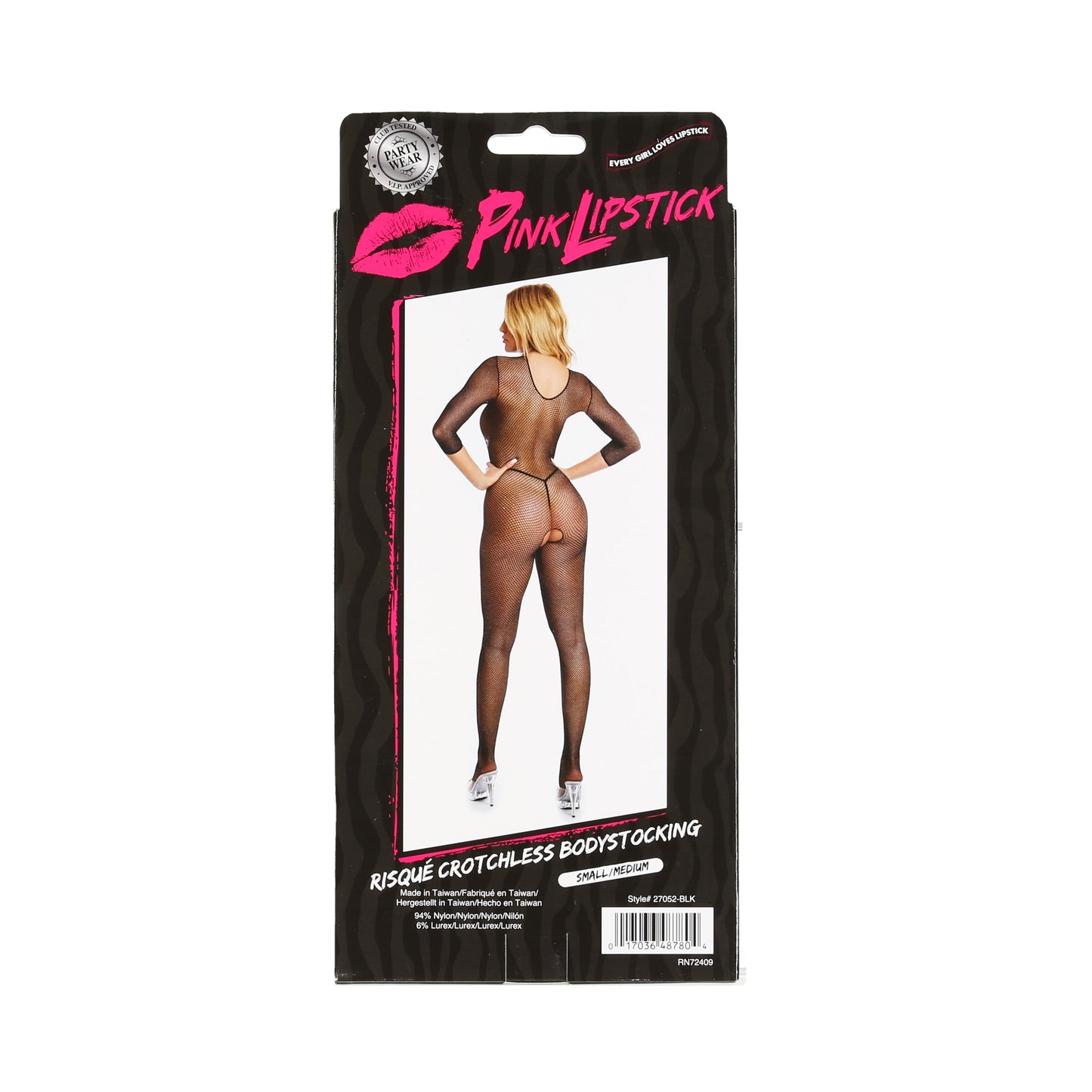 Pink Lipstick - Risque Crotchless Bodystocking - Black - S/M