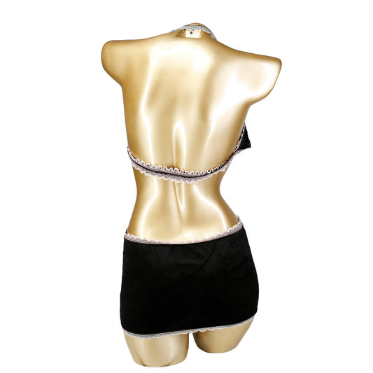 Other Brands Sexy Mini Top In Black Velvet With White Lace - O/S