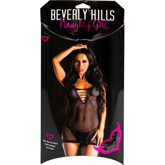 Beverly Hills Naughty Girl - Exotic Mesh Dress with Bare Back - Black - One Size