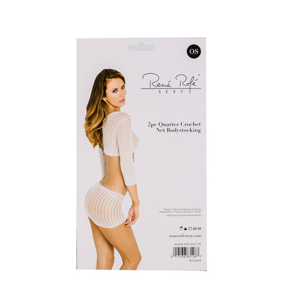 Rene Rofe 2PC Quarter Crochet Net Bodystocking– white - One Size