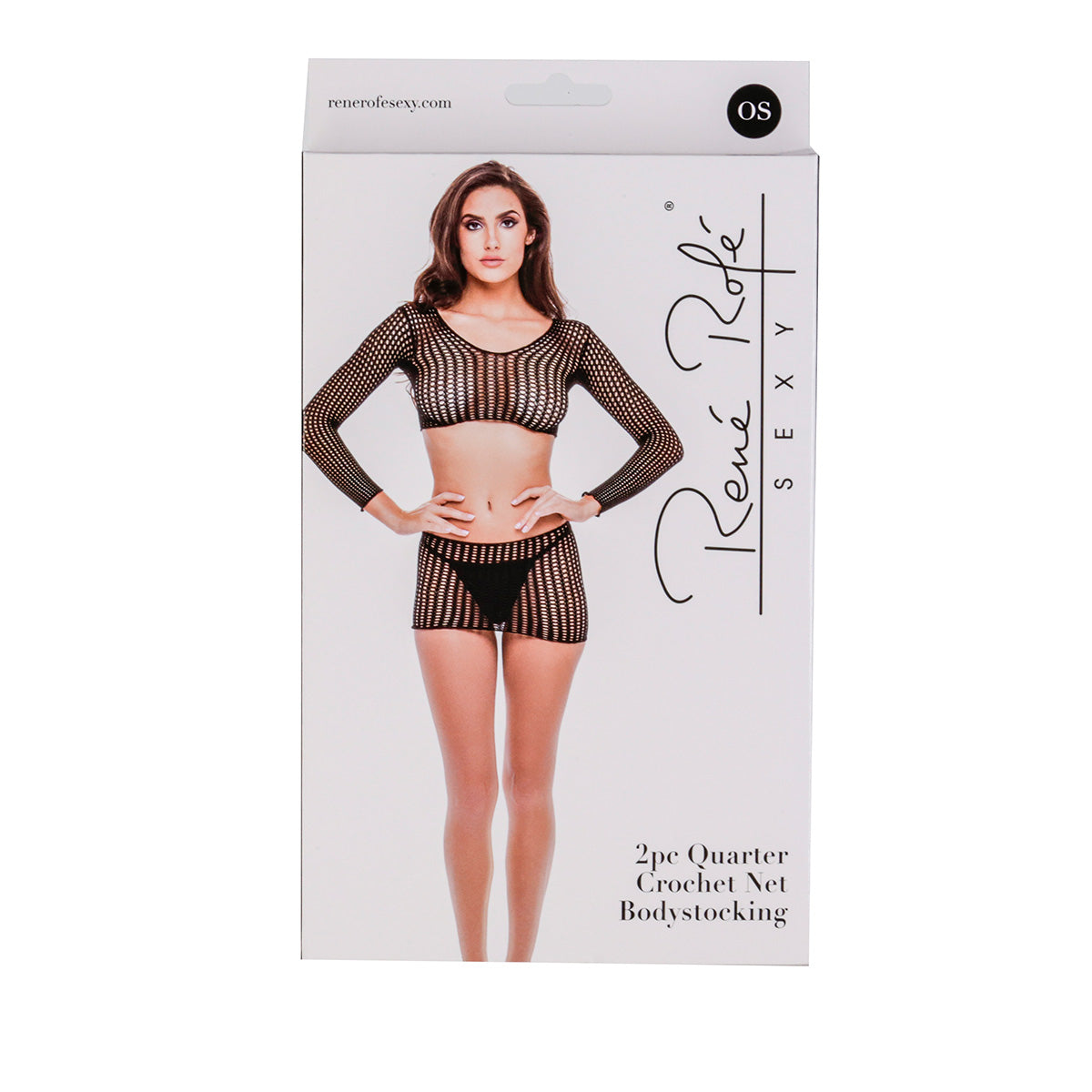 Rene Rofe 2PC Quarter Crochet Net Bodystocking– black - One Size
