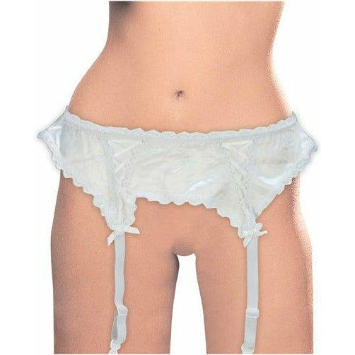 Naughty Wear Satin Garterbelt - White - M/L