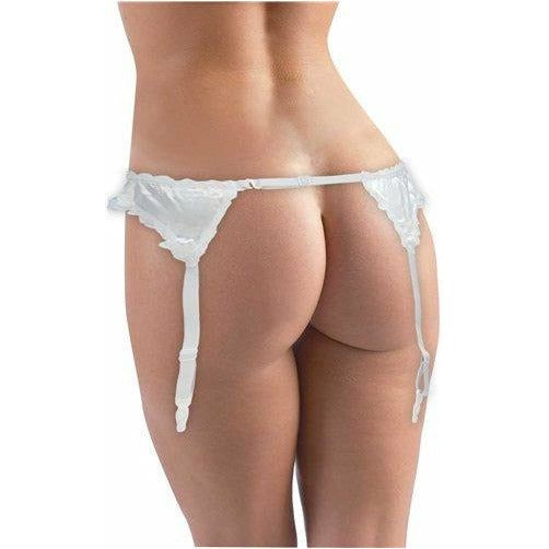 Naughty Wear Satin Garterbelt - White - M/L