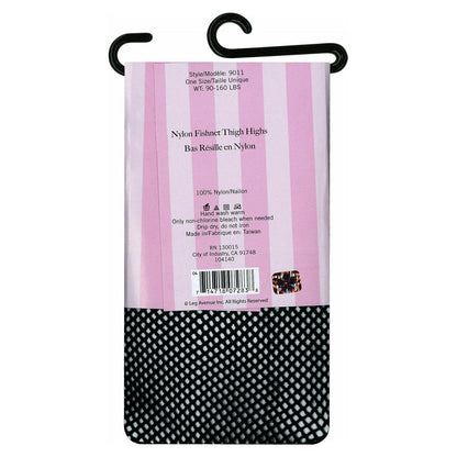 Nylon Fishnet Thigh Highs - Black - One Size