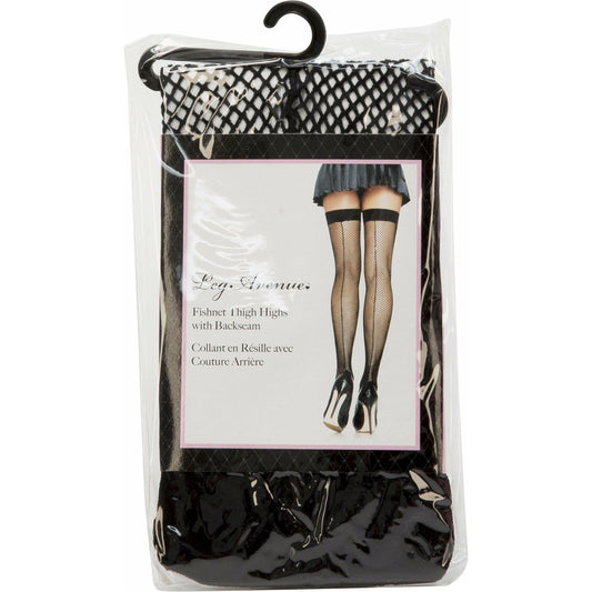 Leg Avenue Fishnet Thigh Highs with Backseam - Black - One Size