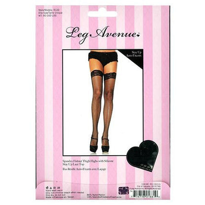 Leg Avenue™ Silicone Stay Up Lace Top Spandex Fishnet Thigh Highs – Black – O/S