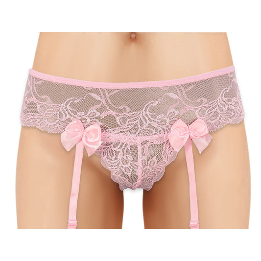 Cherry Wear Lace Garter Belt with Bows - Pink - O/S