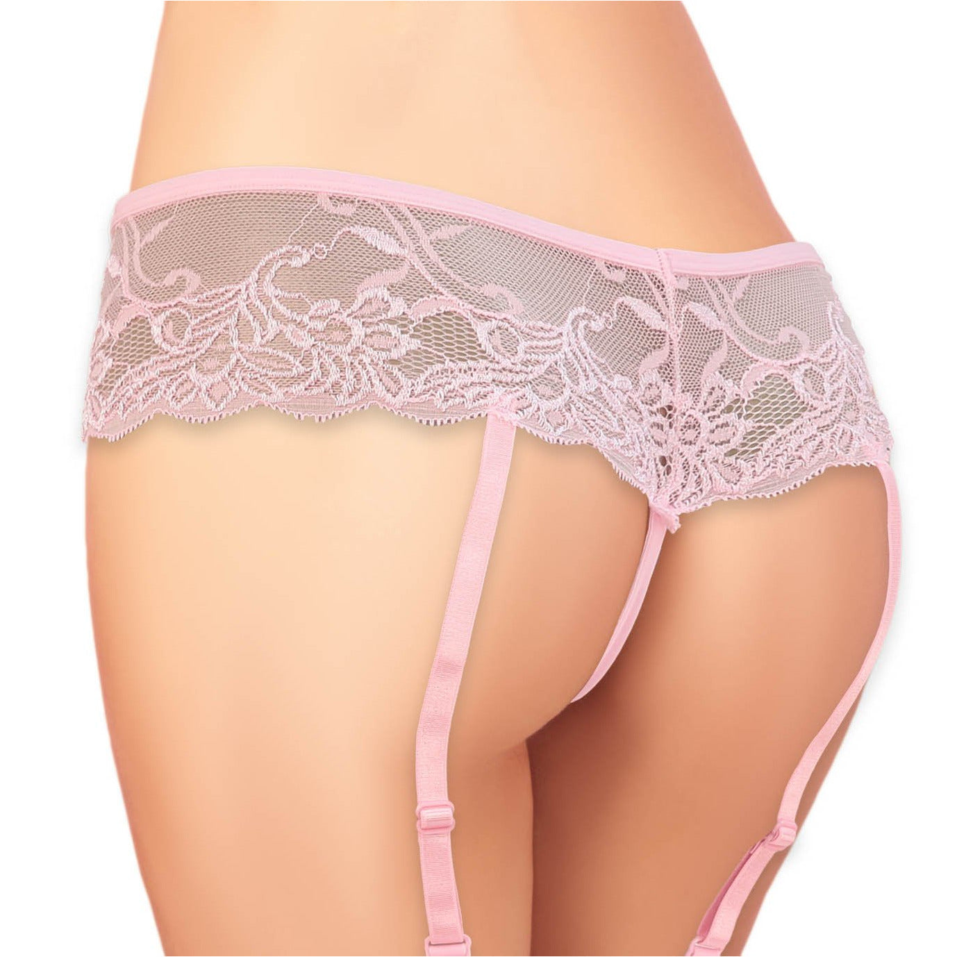 Cherry Wear Lace Garter Belt with Bows - Pink - O/S