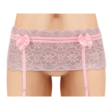 Cherry Wear Lace Garter Belt with Bows - Pink - O/S