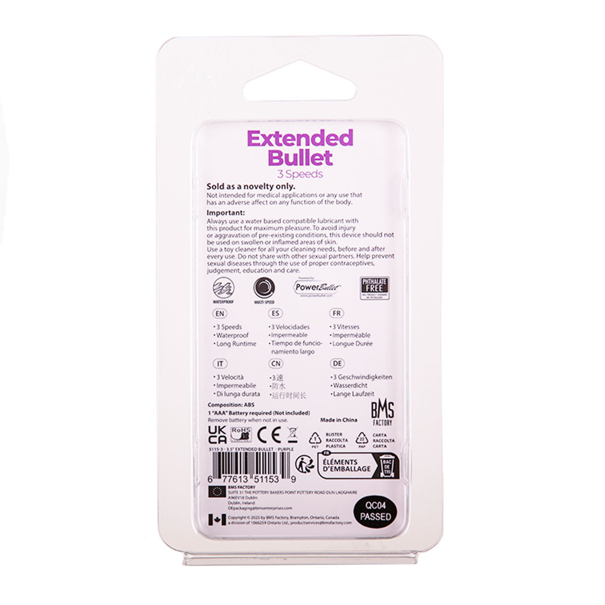 PowerBullet Extended Bullet 3-Speed 3.5 Inch - Purple