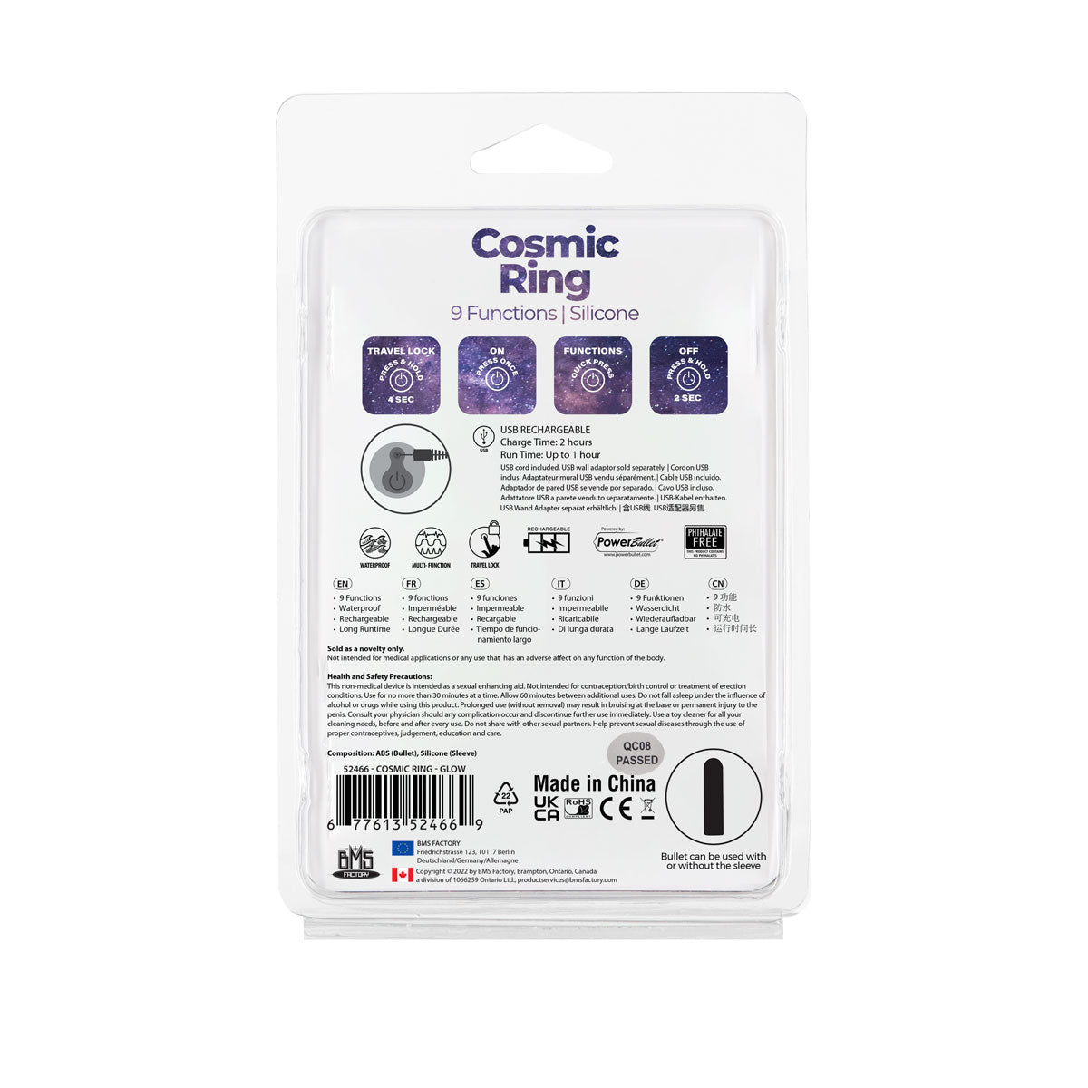 PowerBullet – Cosmic Ring – Vibrating Cock Ring – Glow-in-the-Dark Blue