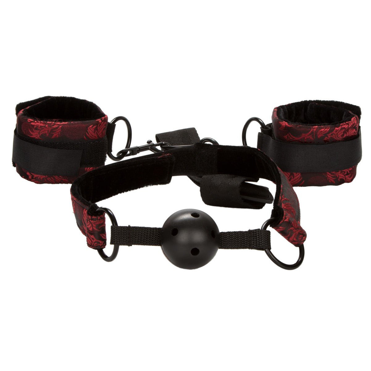 CalExotics® Scandal – Breathable Ball Gag with Cuffs – Red