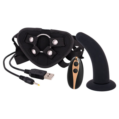 Seven Creations 5” Vibrating Strap-On & Harness – Black