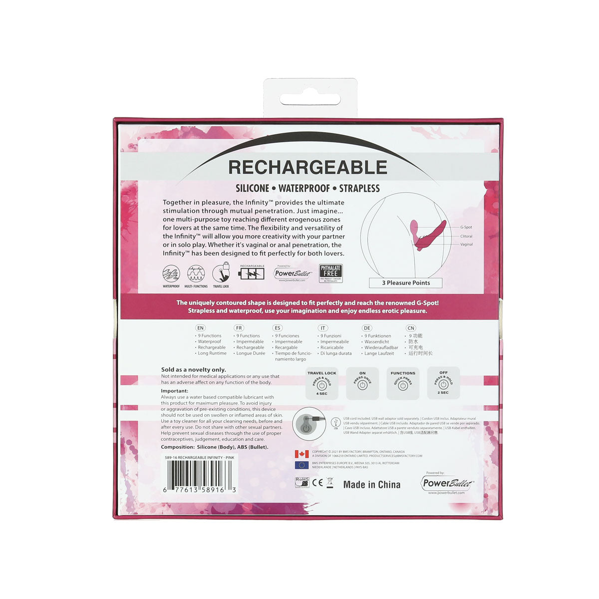 PowerBullet Infinity Rechargeable - Strapless Strap-On - Pink