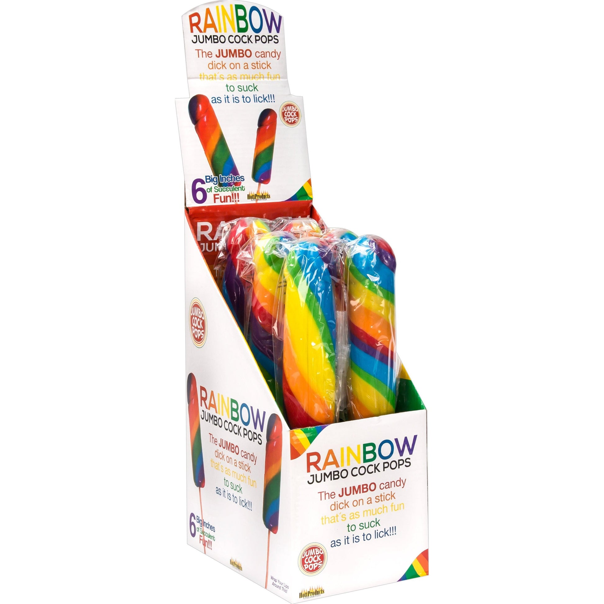 HottProducts Rainbow Jumbo Cock Pops - Display of 6