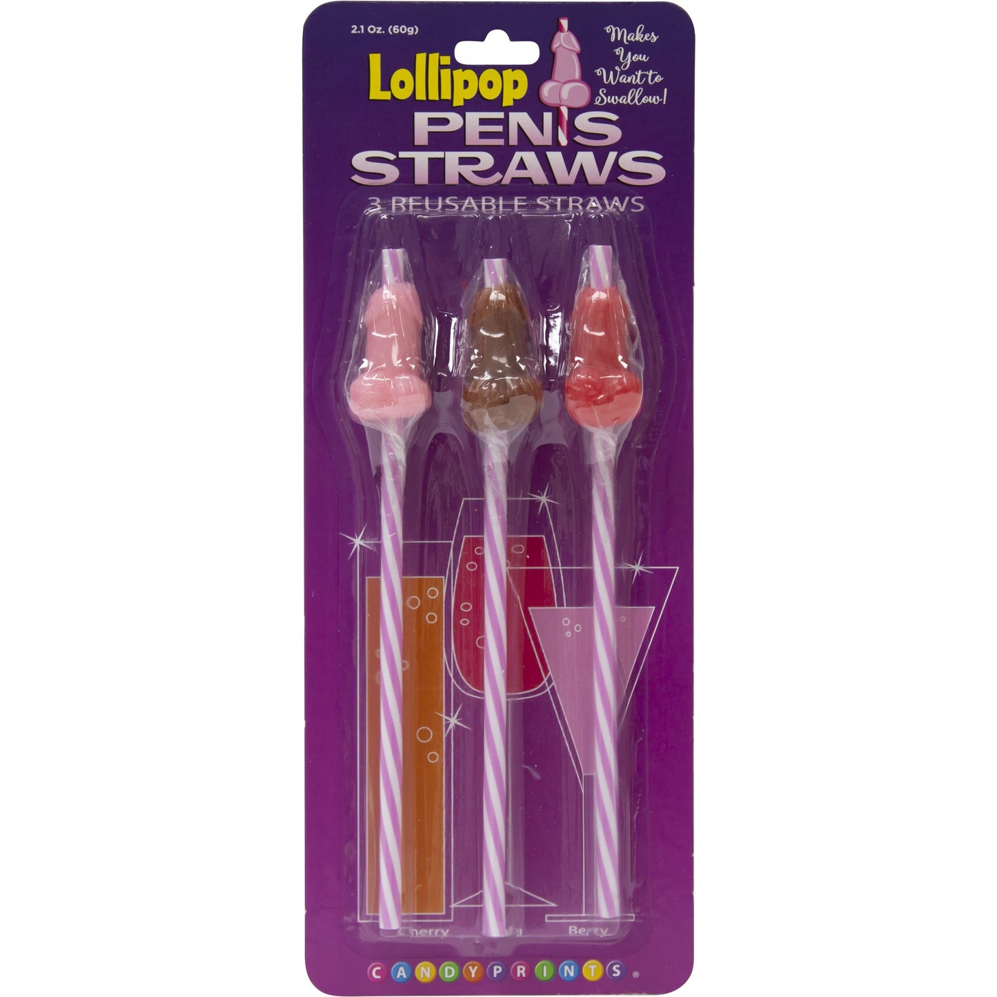 Candyprints Reusable Lollipop Penis Straws - 3 Pack