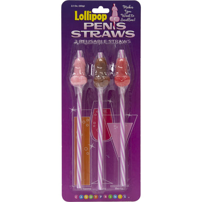 Candyprints Reusable Lollipop Penis Straws - 3 Pack