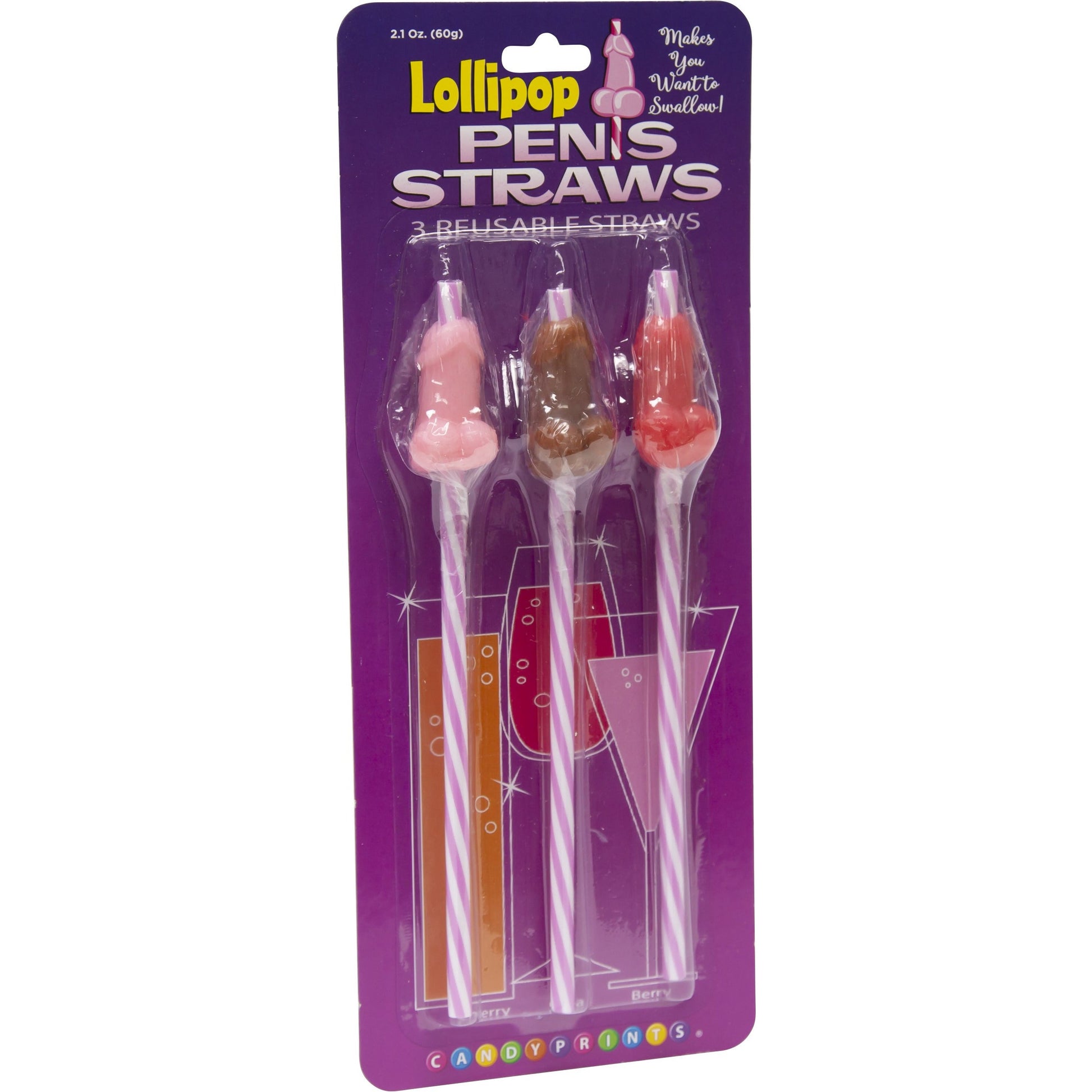 Candyprints Reusable Lollipop Penis Straws - 3 Pack
