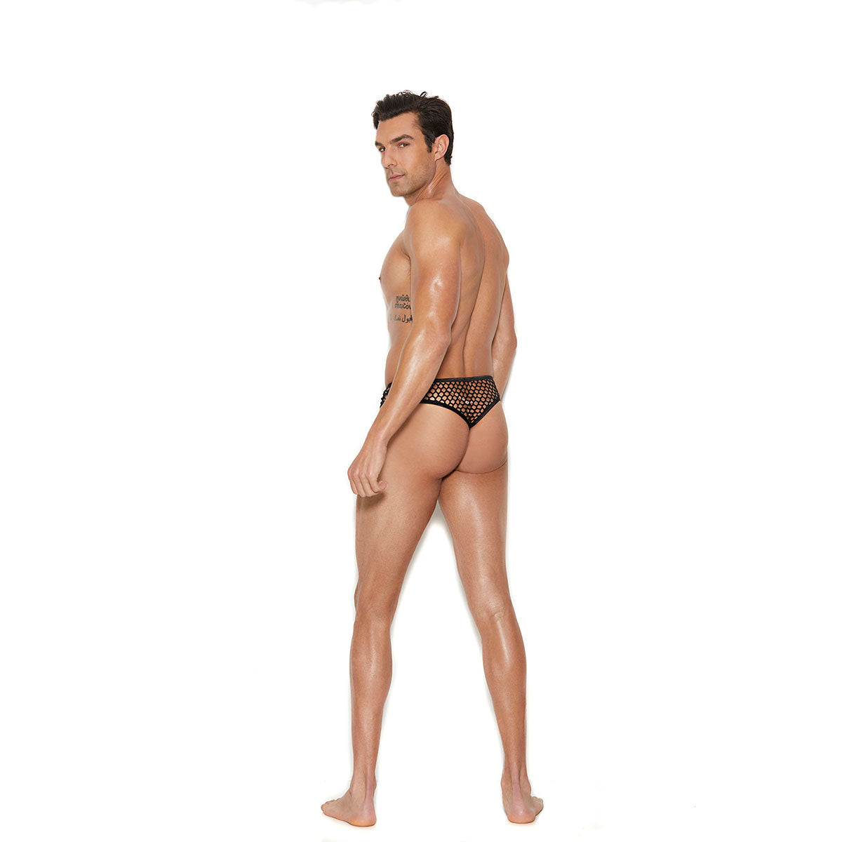Elegant Moments - Raah – Men's Fishnet Thong-Back Brief - Black - S/M