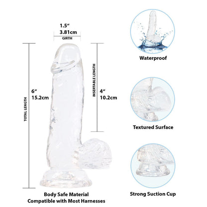 Addiction Crystal – 6" Clear Dildo with Balls