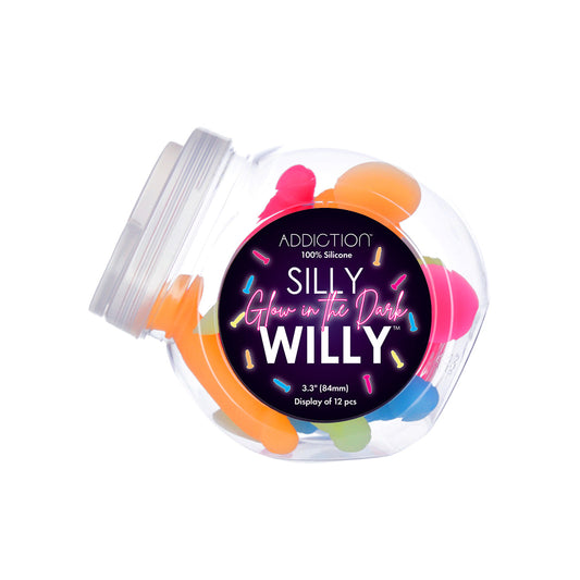Addiction - Silly Willy - Glow in the Dark - 3.3” Silicone Dildo - 12 pcs