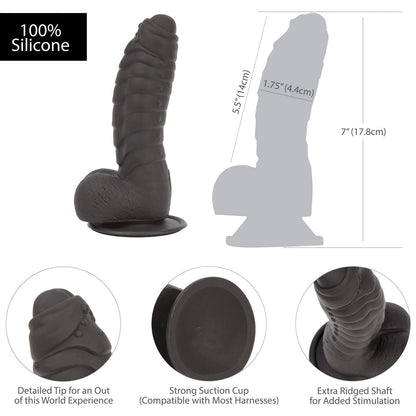 Pure Love® - Fantasy Silicone Dildo With Suction Base – 7 In. – Black