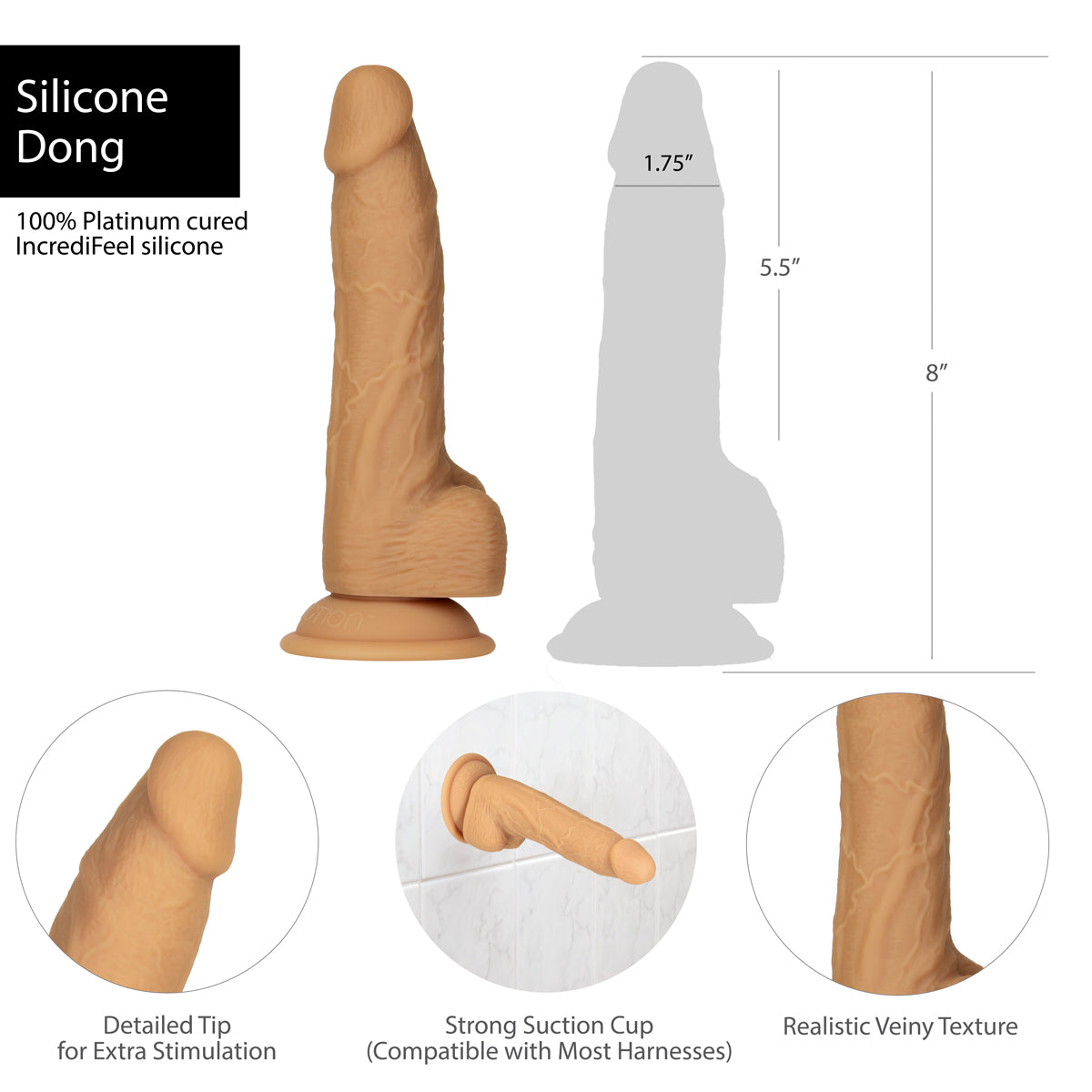Naked Addiction 8" Silicone Dual Density Dildo – Caramel - 88022