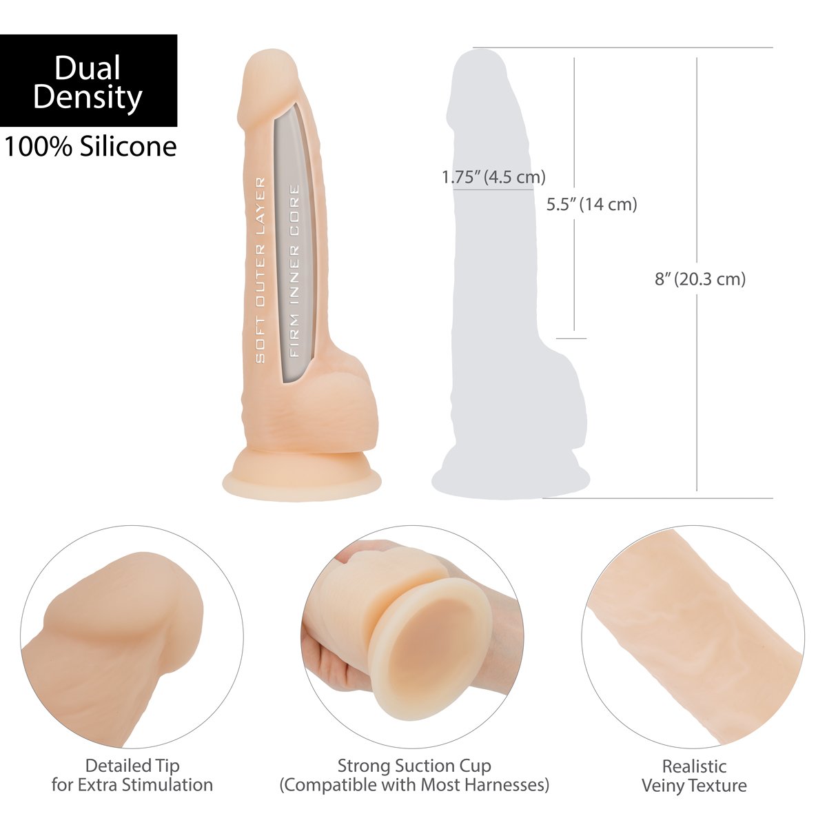 Naked Addiction 8" Silicone Dual Density Dildo - 88025