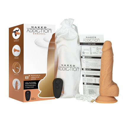 Naked Addiction 8" Rotating & Vibrating Dildo with Remote – Caramel - 88122