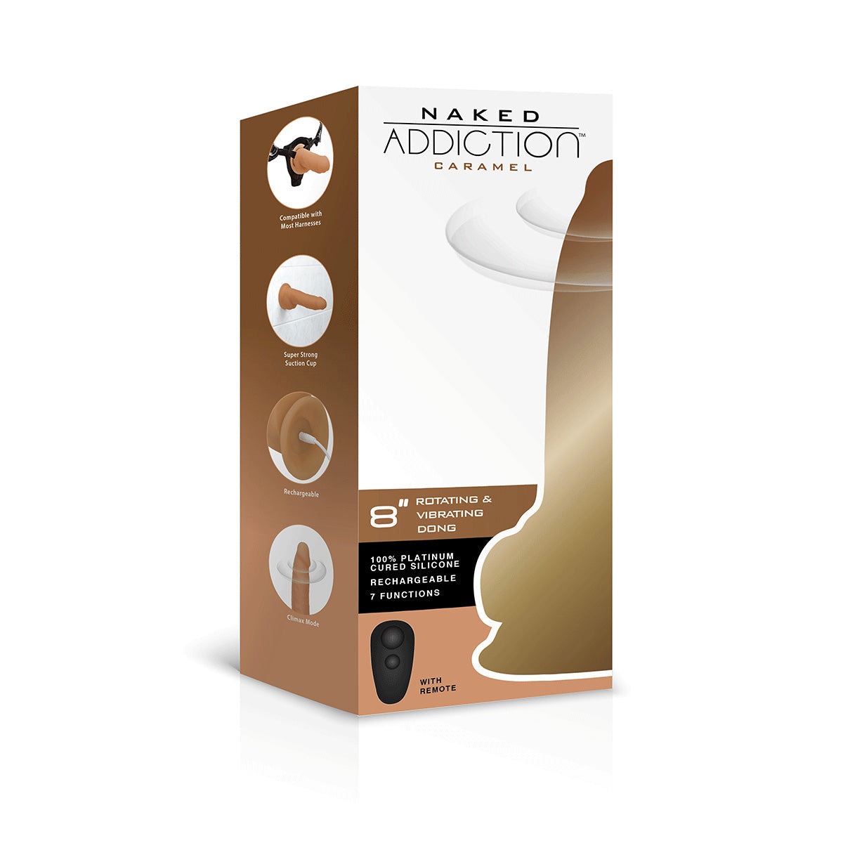 Naked Addiction 8" Rotating & Vibrating Dildo with Remote – Caramel - 88122