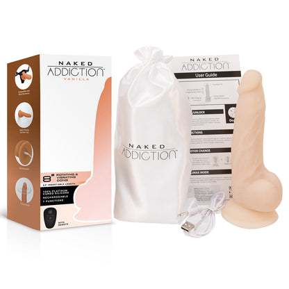 Naked Addiction 8" Rotating & Vibrating Dildo with Remote – Vanilla - 88125