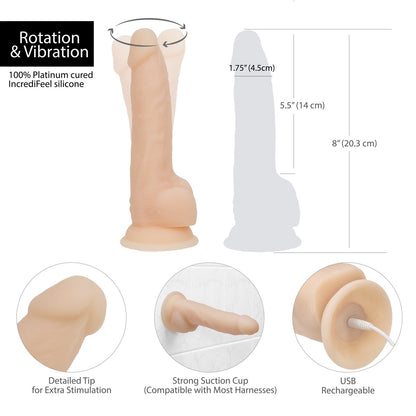 Naked Addiction 8" Rotating & Vibrating Dildo with Remote – Vanilla - 88125