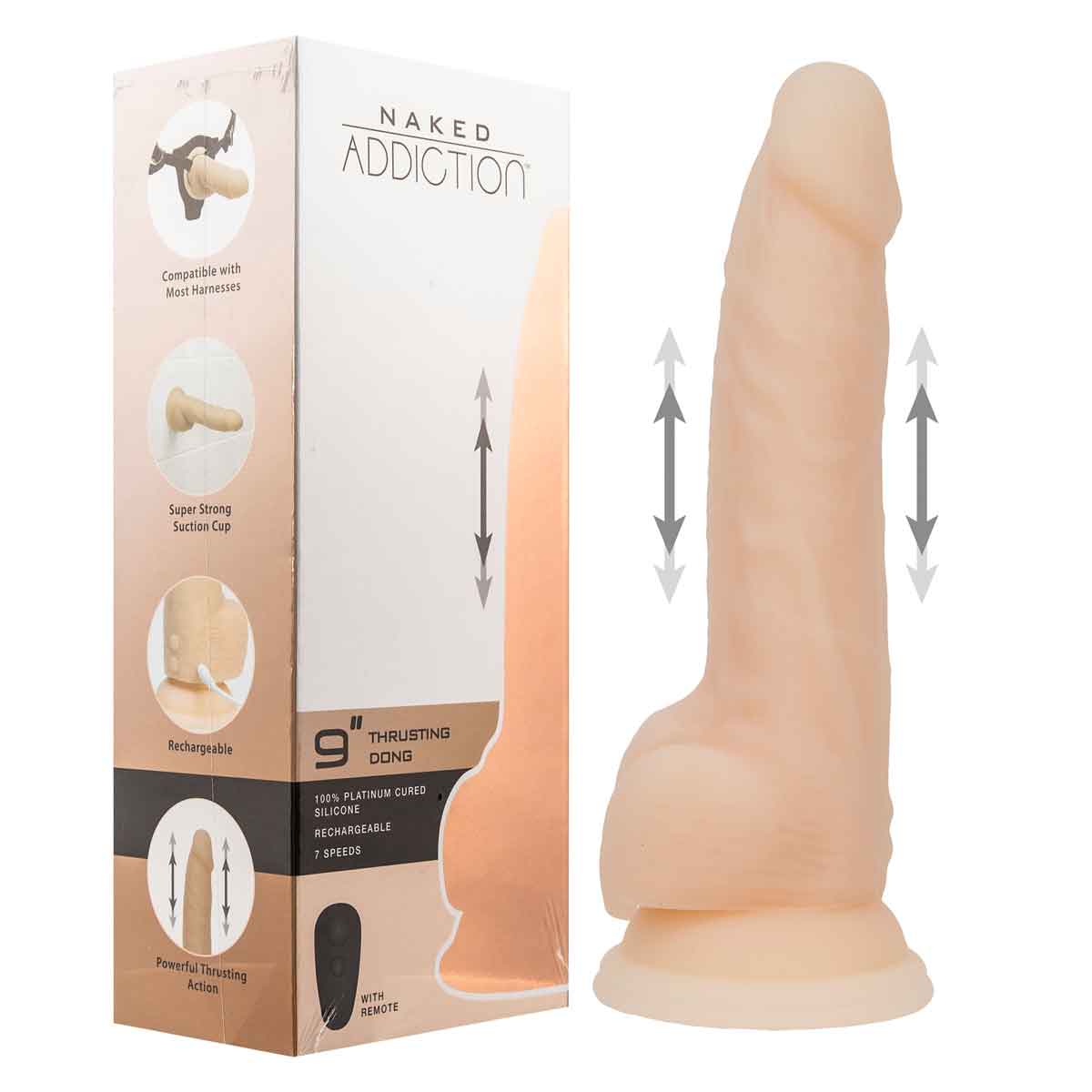 Naked Addiction 9” Thrusting Dildo with Remote - Vanilla - 88225