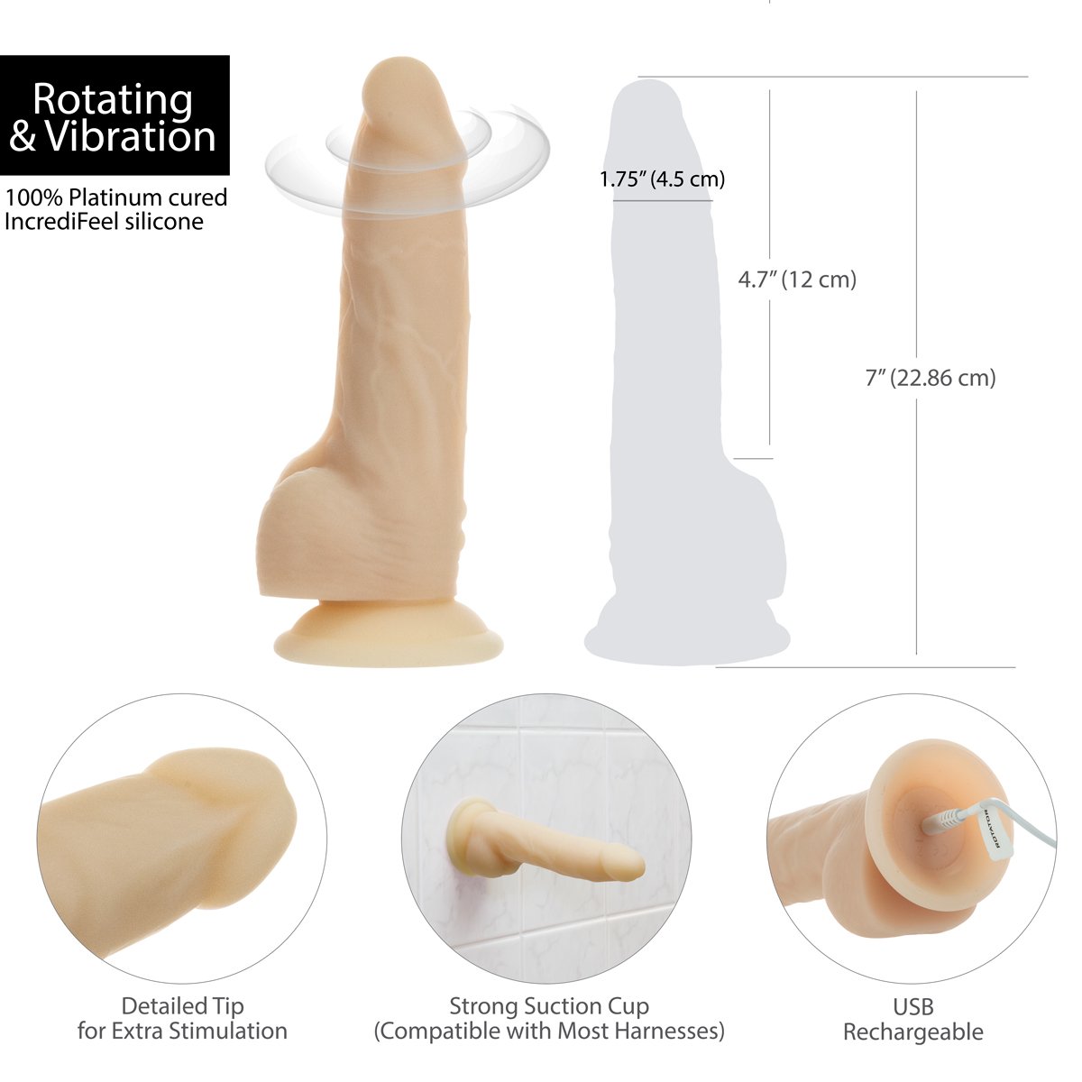 Naked Addiction 7" Rotating & Vibrating Dildo with Remote Control - 88325