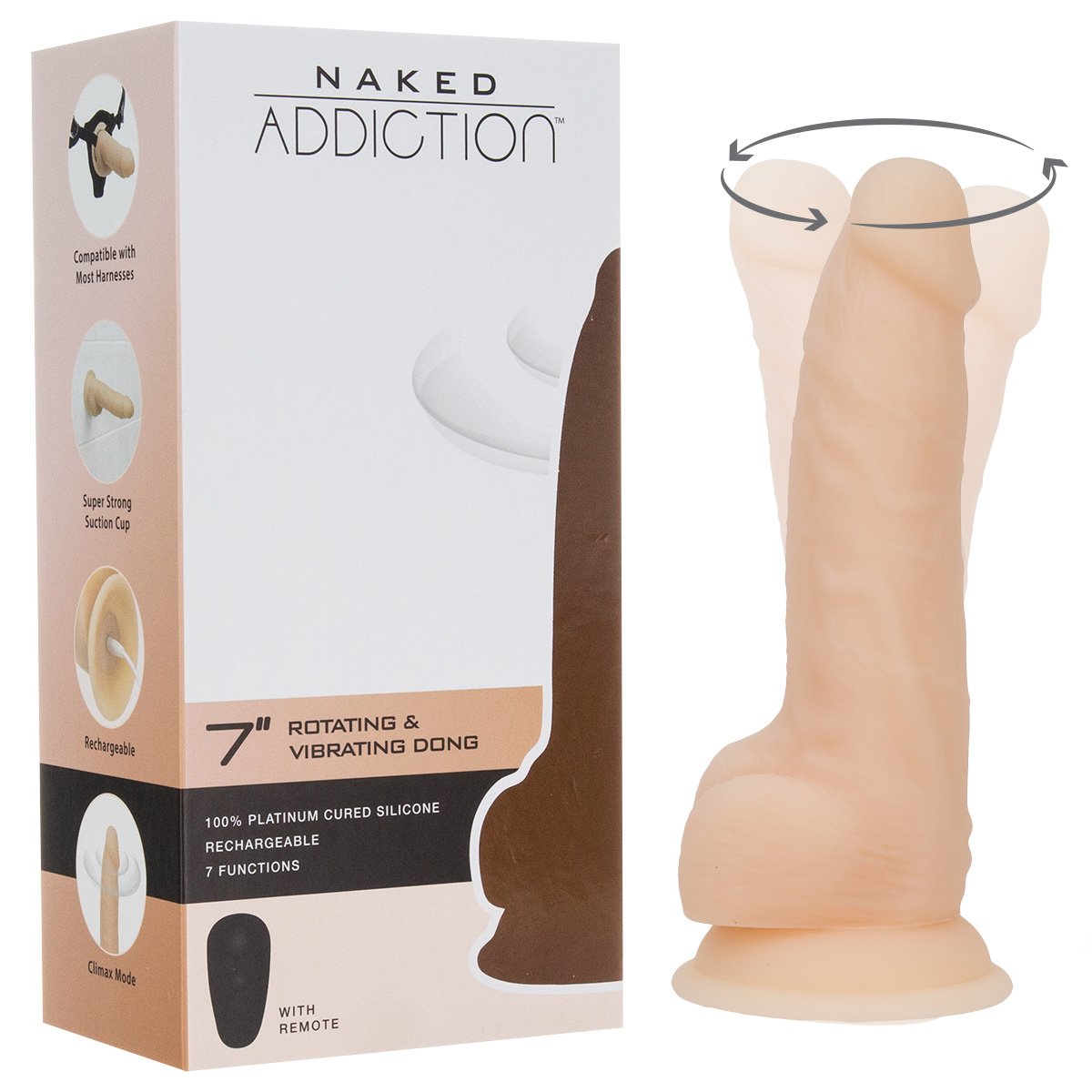 Naked Addiction 7" Rotating & Vibrating Dildo with Remote Control - 88325