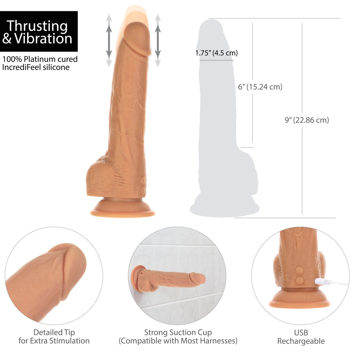 Naked Addiction 9” Thrusting Dong with Remote - Caramel - 88425