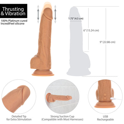 Naked Addiction 9” Thrusting Dong with Remote - Caramel - 88425