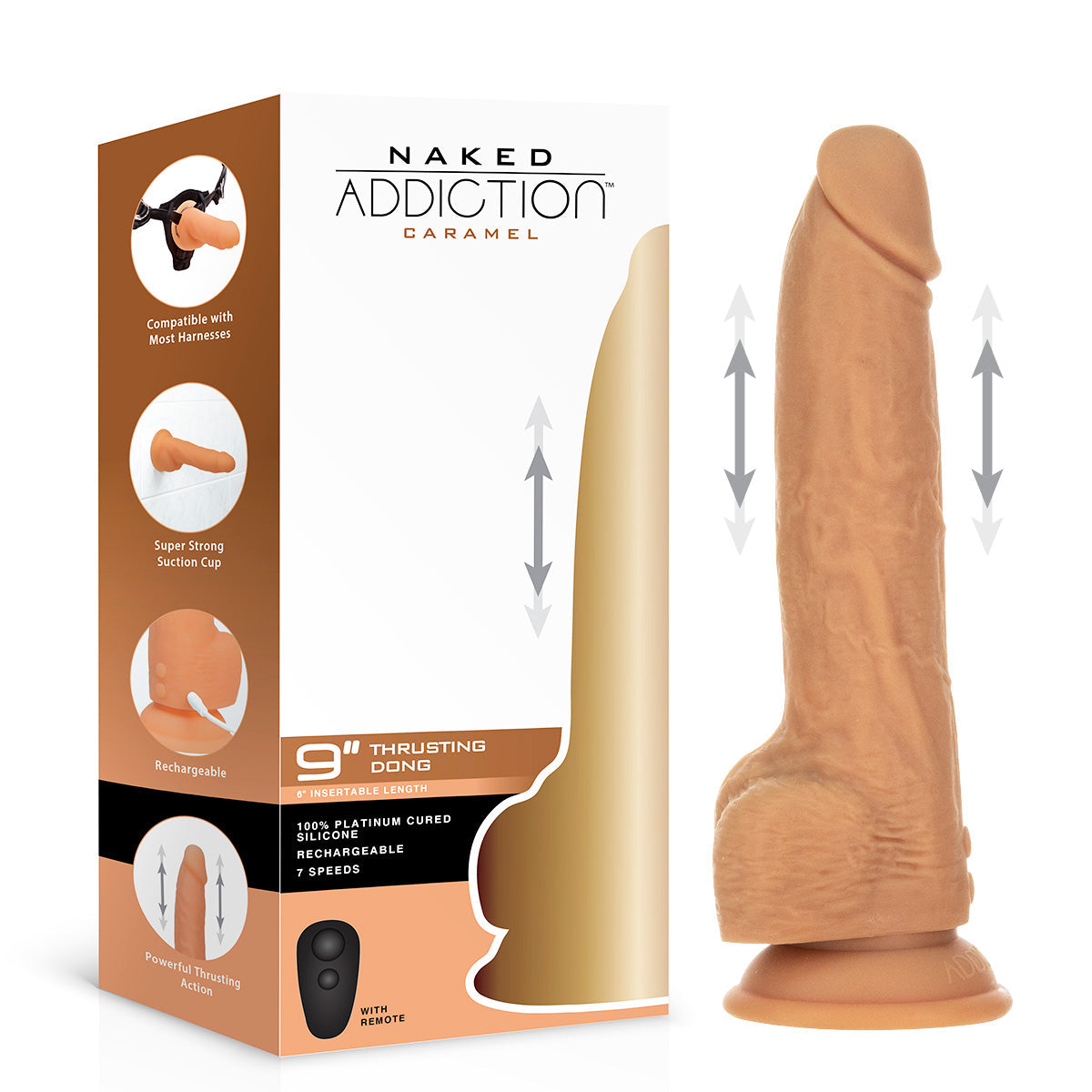 Naked Addiction 9” Thrusting Dong with Remote - Caramel - 88425