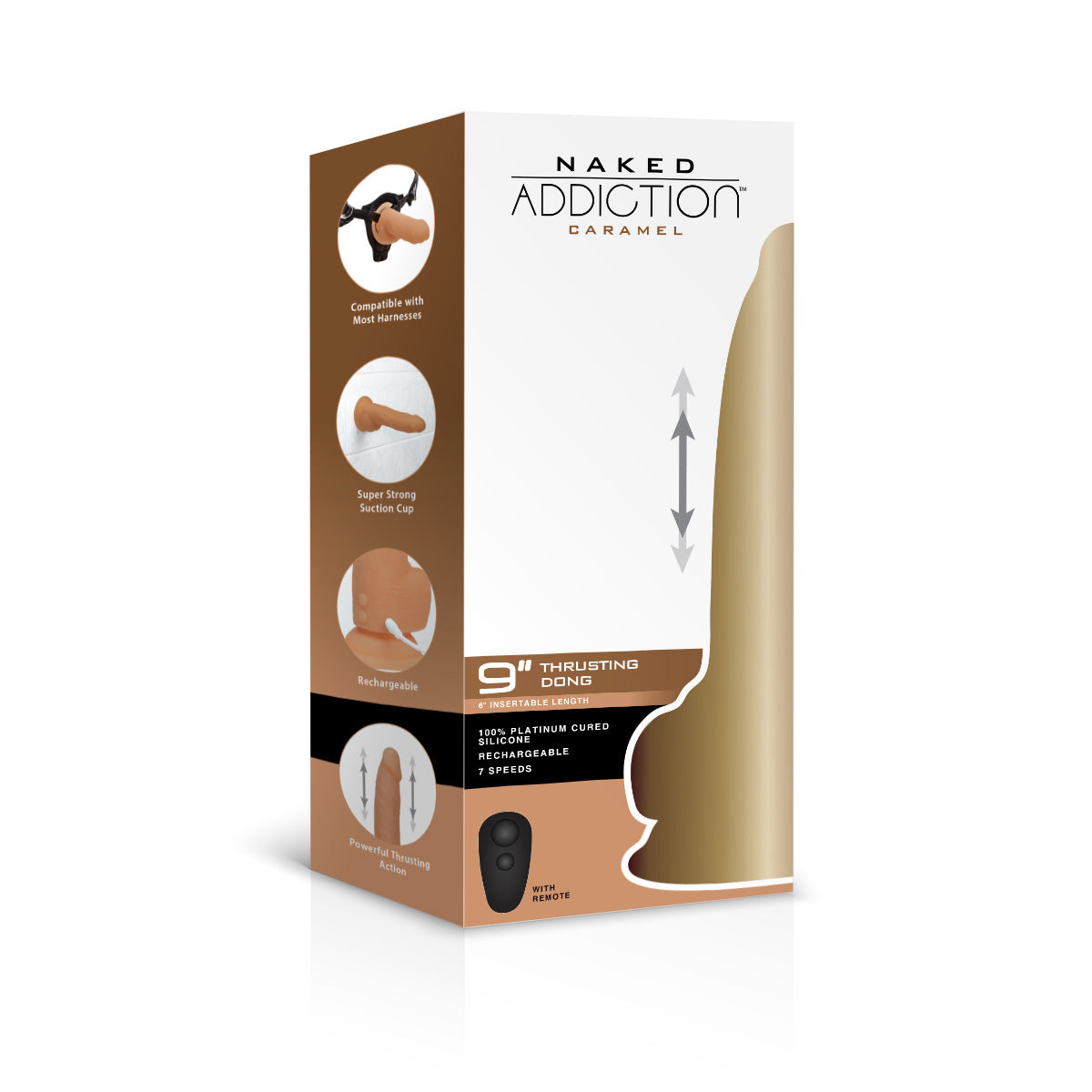 Naked Addiction 9” Thrusting Dong with Remote - Caramel - 88425