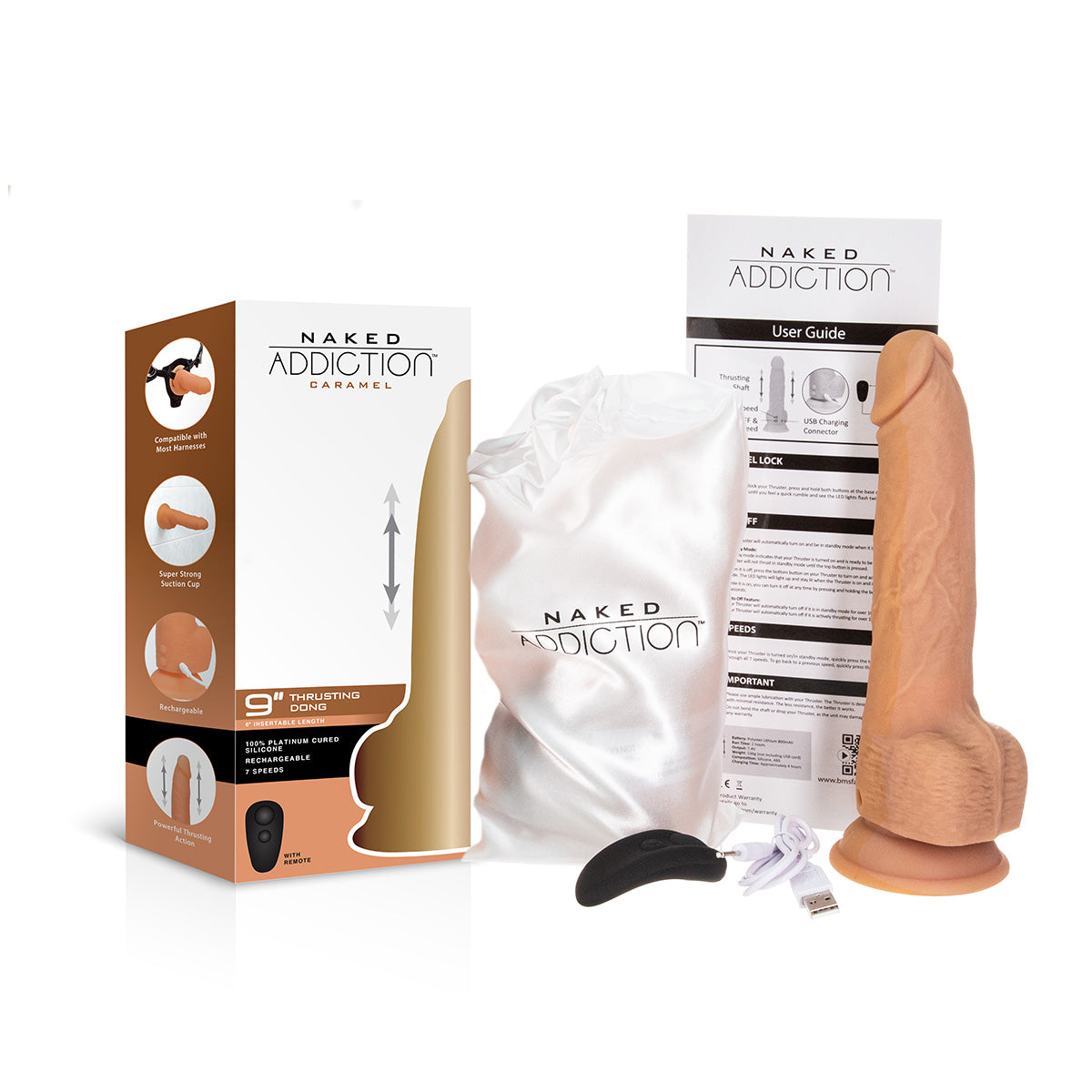 Naked Addiction 9” Thrusting Dong with Remote - Caramel - 88425