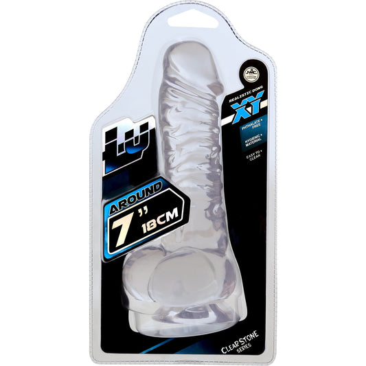 NMC Luxy 7" Clear Stone Series Realistic Dong with Scrotum and Suction Cup