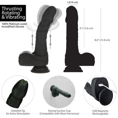 Naked Addiction – 8.6” Silicone Rotating & Thrusting Vibrating Dildo with Remote - Noir - 88711