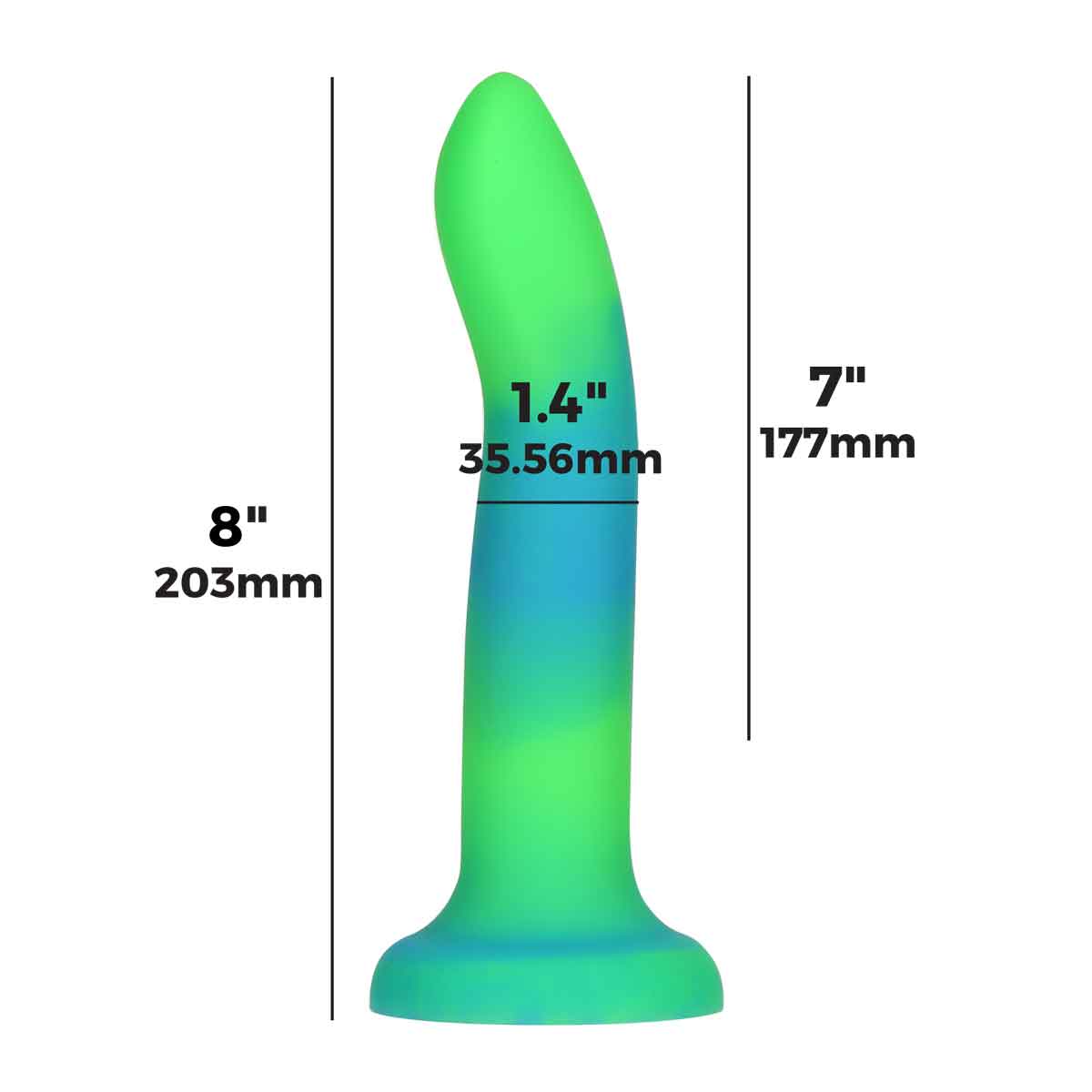 Rave by Addiction - 8" Glow in the Dark Dildo -  Blue Green