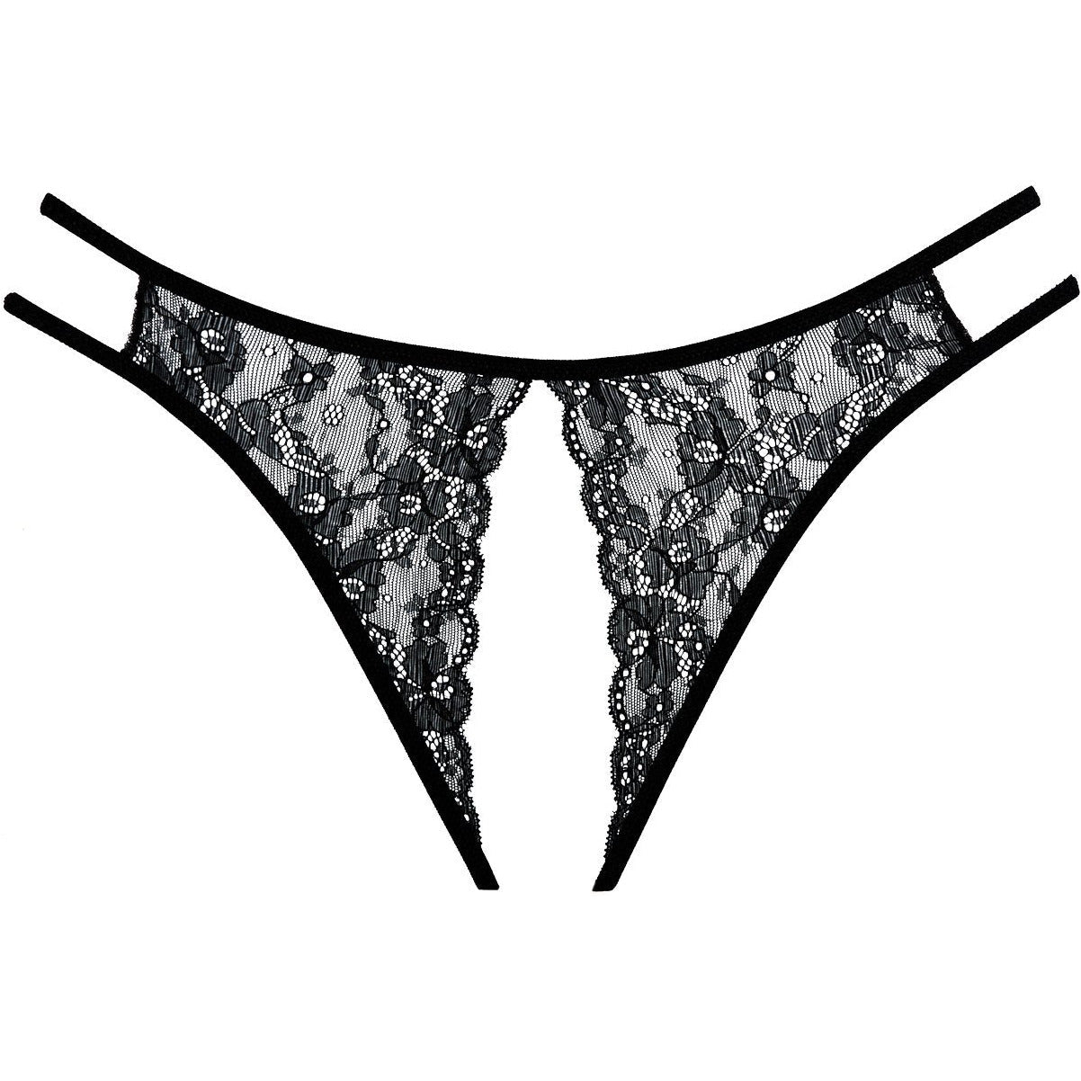 Adore By Allure – Crotchless Scalloped Lace Honey Panty - Black