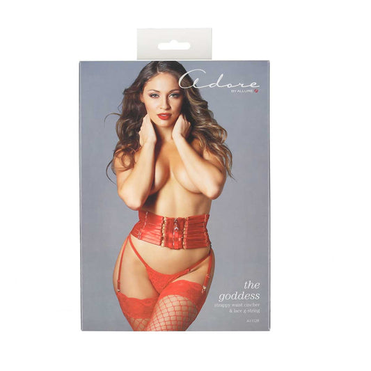 Adore By Allure – The Goddess Strappy Waist Cincher & G-String – Red – One Size