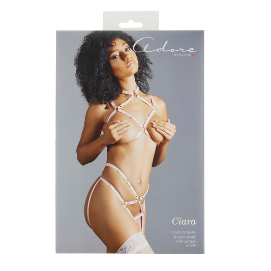 Adore By Allure - Ciara - Choker Bralette & Open Panty With Garters - Pink - OS