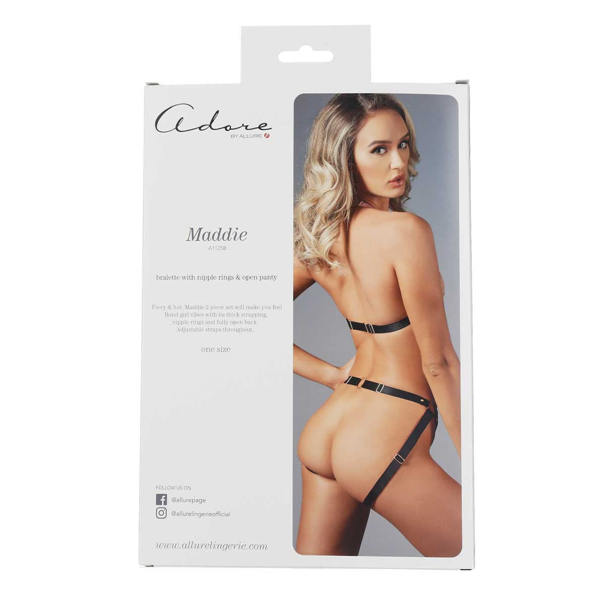 Adore By Allure - Maddie - Bralette With Nipple Rings & Open Panty - Black - OS