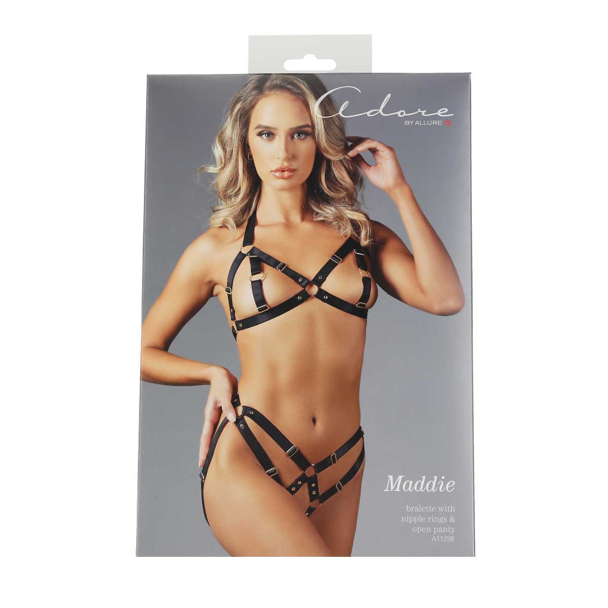 Adore By Allure - Maddie - Bralette With Nipple Rings & Open Panty - Black - OS
