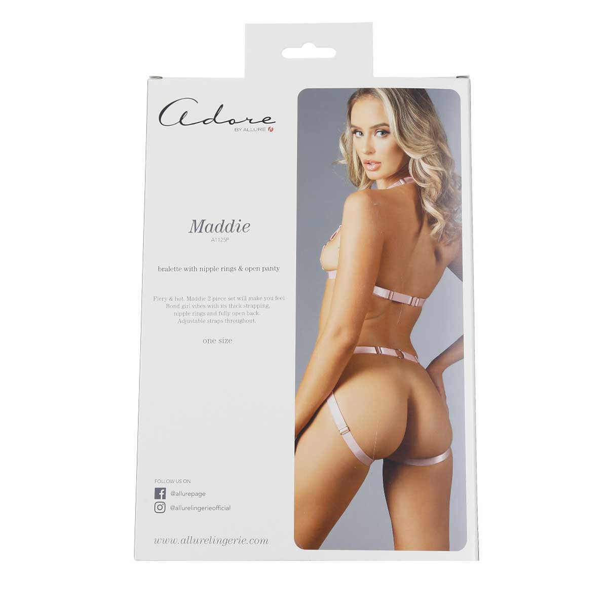 Adore By Allure - Maddie - Bralette With Nipple Rings & Open Panty - Pink - OS