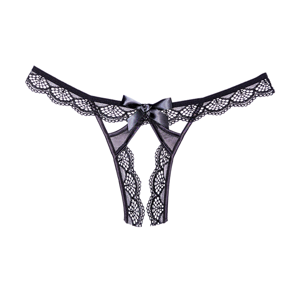 Adore by Allure Peach-y Lace & Mesh Open Panty - Black